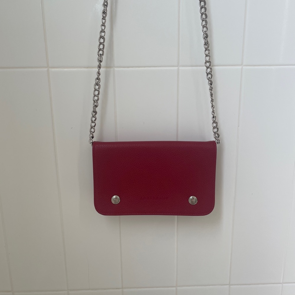 Elegant Red Longchamp Le Foulonne Wallet on Chain